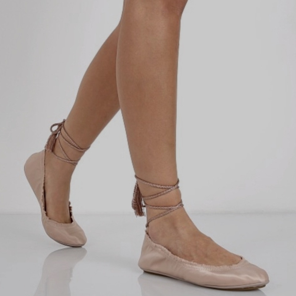 JOIE Bandele Blush Pink Tassel Ballet Satin Flats Shoes 39.5